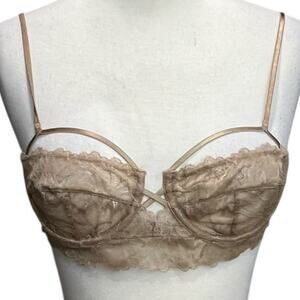 Zara Bralette Womens 32B Tan Floral Lace Strappy Romantic Sultry Lingerie Flirty